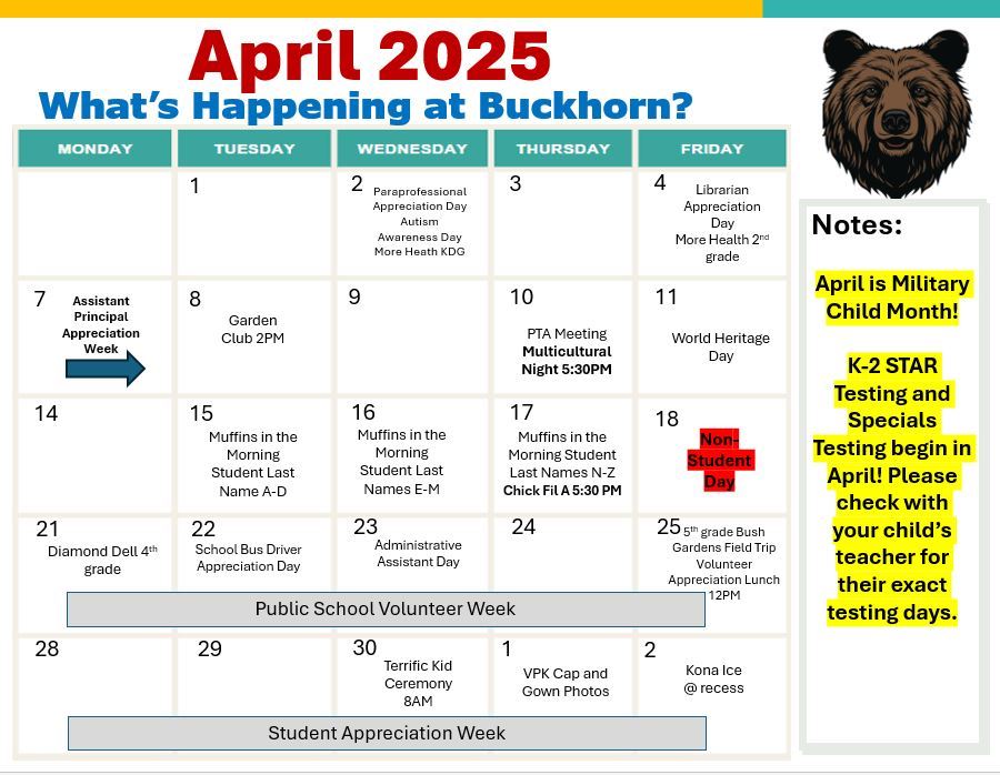  April Calendar